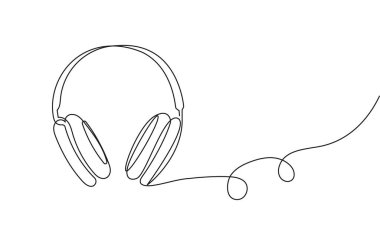 Devamlı hat şeklinde kulaklık. Sevgililer günü davetiyesi, ana hatlarıyla. Düzenlenebilir vuruş için romantik vektör çizimi.
