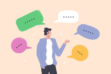 Konuşma baloncukları sürekli çizgi şeklinde. Toplantı, ofis çalışanlarıyla görüntülü görüşme. Uygulama, internet, posta için masaj ve konuşma tabelaları. Çizgi roman patlamaları.