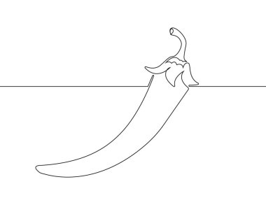 Sürekli çizgi vektöründe kırmızı biber. Acı biber, arnavut biberi, tek sıra sebze sanatında habanero. Premium vektörü.