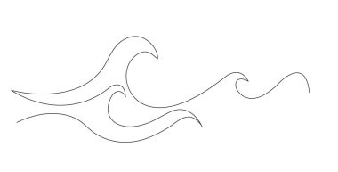 Bir okyanus dalgasının minimalist vektör illüstrasyonu sürekli tek bir çizgi çizim tarzıyla yaratıldı. Bu grafik, denizlerin akışkan ve dingin hareketlerini temsil ediyor.