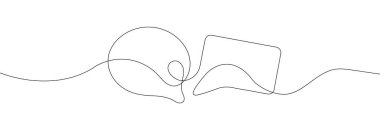 Konuşma balonu vektör simgesinin minimalist bir çizimi. İletişim, sohbet kuryesi ve çevrimiçi sohbet kavramları için mükemmel. Modern için uygun zarif ve şık doğrusal tasarım ögesi