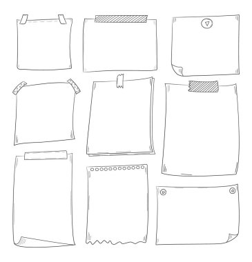 Haftalık planlamacı ve karalama tarzında boş kağıtlar. Yapılacaklar listesi, defterler, dergiler ve günlükler için sayfalar, vektör ayarla. Görevleri organize etmek, not tutmak ve kişisel planlama için mükemmel.