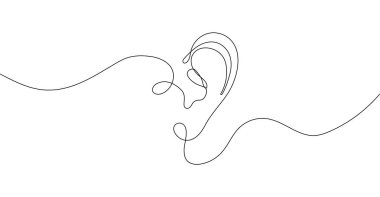 Sürekli bir çizgi halinde insan kulağı çizilmiş. Bu doğrusal kulak silueti, tıbbi, anatomik ve sanatsal projeler için mükemmel bir minimalist tarzda tasarlanmıştır..