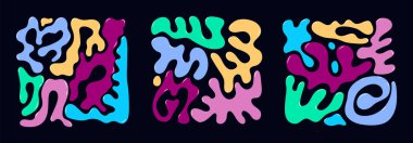 Sıvı soyut, funky, retro, organik kabarcık şekilleri. Dalgalı sıvı, dinamik, renkli elementler, kabarcıklar ve son moda Y2K tarzında damlalar. Sıvı soyut, funky, retro, organik kabarcık şekilleri için mükemmel.