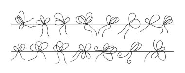 Düğümlere bağlanmış iplerin basit doğrusal çizimi. Tasarım, çeşitli düğüm ve ağların minimalist bir tasvirini içeriyor ve onu eğitim materyalleri, öğretici rehberler veya dekoratif amaçlar için ideal hale getiriyor.