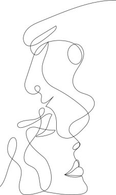 Romantik bir çifti sembolize eden sürekli bir kadın ve erkek çizimi. Sanat eserleri, sevgililer günü gibi durumlar için ideal aşk, ilişki ve birliktelik temalarını temsil eder.