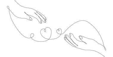 Kalbi art arda sanat tarzında tutan iki el. Birbirlerine uzanan aşıkların elleri, desteği, sevgiyi, dostluğu ve ilgiyi sembolize eder. Sevgililer Günü için mükemmel, düğün davetiyeleri.