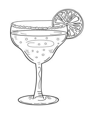 Bira, şarap, Mojito, Margarita, Küba Libre, Martini ve Pi a Colada kokteylleri dahil. Buzlu, portakallı ya da limonlu, restoran ve bar menüleri için mükemmel alkollü ve alkolsüz içecekler içeriyor. El çizimi.