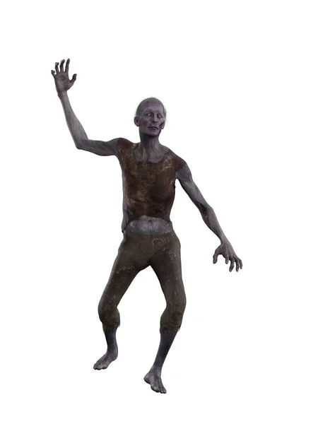 Тощий Старый Зомби Гоняющийся Поднятой Рукой Изолированная Иллюстрация — стоковое фото