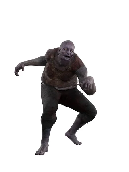 Velký Zombie Muž Zakrvácených Šatech Běží Vykreslování Izolováno — Stock fotografie