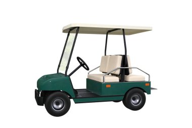 Elektrikli golf arabası da misafirleri otel ya da tatil köylerinde taşımak için kullanılıyor. İzole edilmiş 3d illüstrasyon.