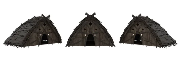 Isoated Casa Vichinga Medievale Legno Illustrazione Con Angoli — Foto Stock