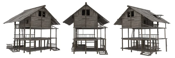 Parcialmente Construido Madera Medieval Housea Con Plantas Visualización Aislada —  Fotos de Stock