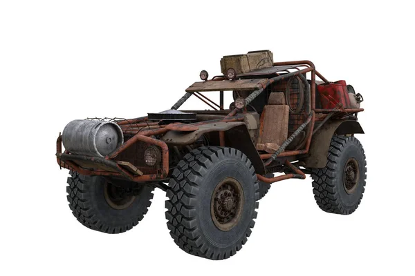 Rusty Μέλλον Μετά Την Αποκάλυψη Road Car Κατασκευασμένο Από Παλιοσίδερα — Φωτογραφία Αρχείου