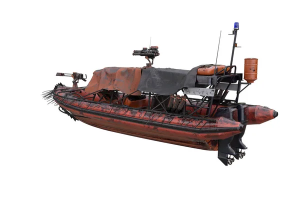 Fantasy Post Apokalyptisk Livbåt Med Zombie Skydd Och Vapen Renderingsisolerad — Stockfoto