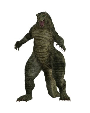 Giant fantasy dinosaur lizard monster. 3D illustration isolated.