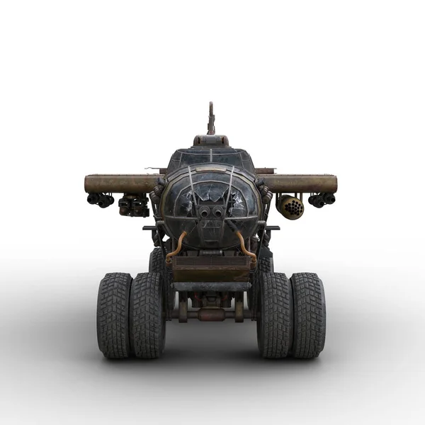 Post Apocalyptic Monster Truck Converted Wreck War Plane Isolated Illustration — Stock Photo, Image