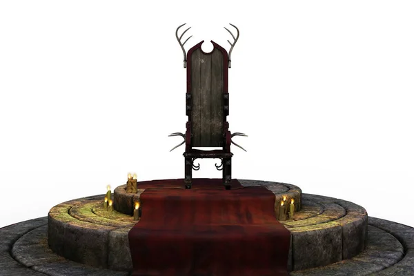 Φαντασία Μεσαιωνικό Θρόνο Μια Πέτρινη Πλατφόρμα Κόκκινο Χαλί Απομονωμένη Τρισδιάστατη — Φωτογραφία Αρχείου