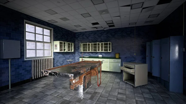 脱走した亡命者の死体検案室だ ホラーコンセプト3Dレンダリング — ストック写真