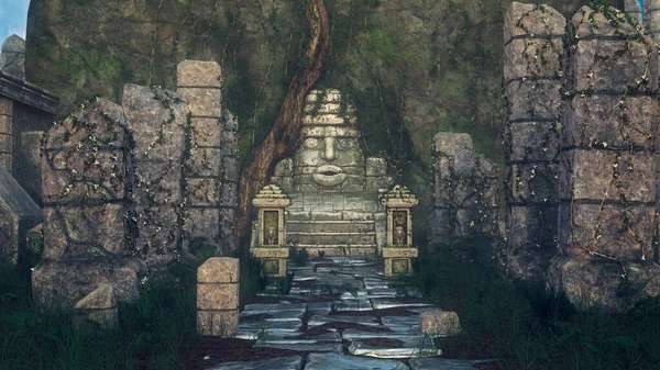Egy Ősi Azték Vagy Maja Templom Romjai Dzsungelben Illusztráció — Stock Fotó
