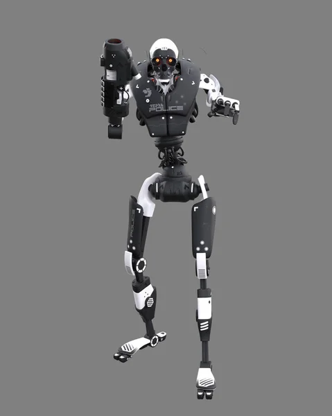 右腕に銃を装着した未来型Sf警察ロボットドロイド 孤立した3Dイラスト — ストック写真