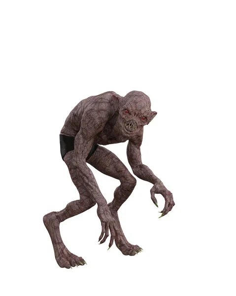 幻想的恐怖怪物 长尖牙爬行 3D插图 — 图库照片