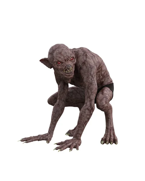 Horror Fantasy Demon Monster Crouching Wait Isolated Rendering — Stock Photo, Image