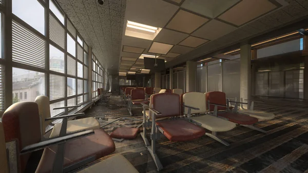 Cancello Imbarco Terminale Abbandonato Edificio Apocalittico Dell Aeroporto Deserto Illustrazione — Foto Stock