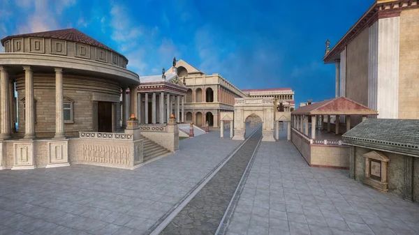 古代ローマの都市の建物には石の柱と彫像があります 3Dイラスト — ストック写真