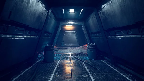 Túnel Ficção Científica Escura Planeta Alienígena Fantasia Posto Avançado Noite — Fotografia de Stock
