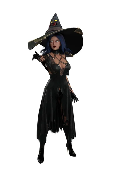 Hermosa Mujer Bruja Halloween Fantasía Traje Sexy Lanzando Hechizo Mágico — Foto de Stock