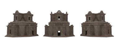 Aztek antik medeniyet tapınağı binası. 3 açılı 3B görüntüleme seti.