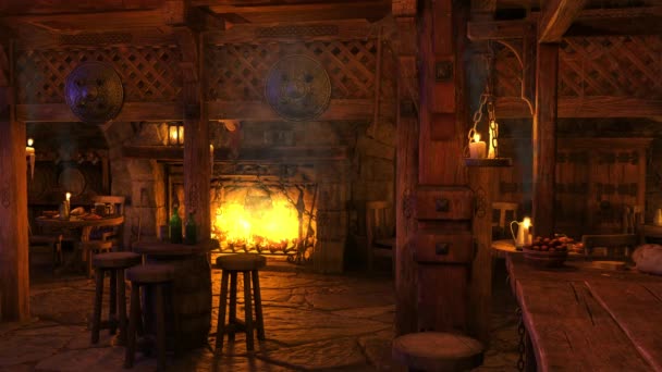 Uitzicht Vanaf Bar Een Oude Fantasie Middeleeuwse Taverne Met Kaarslicht — Stockvideo