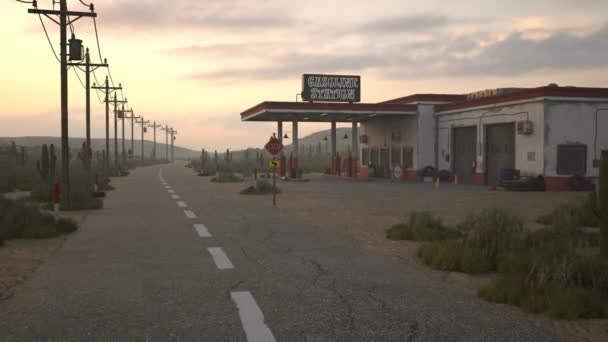 사막의 외로운 도로에 오래된 버려진 주유소로 애니메이션 — 비디오