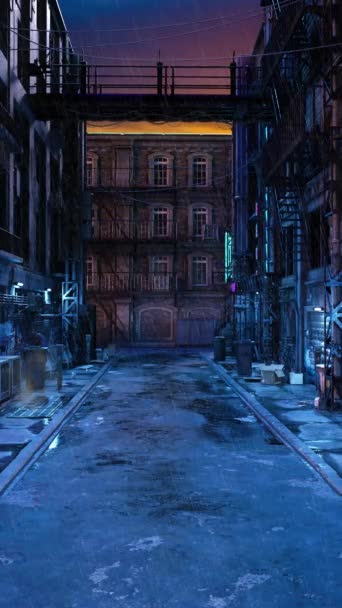 Vertical Realizó Animación Una Noche Lluviosa Una Calle Futurista Ciudad — Vídeos de Stock