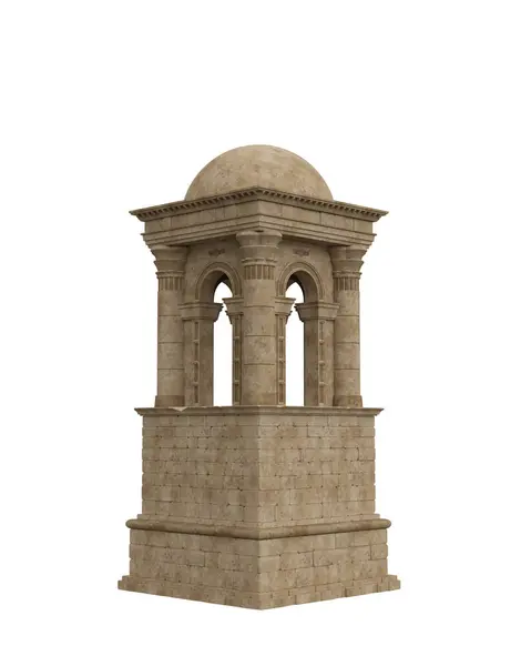 Altägyptische Architektur Quadratischer Steinglockenturm Mit Kuppeldach Isolierte Darstellung lizenzfreie Stockfotos