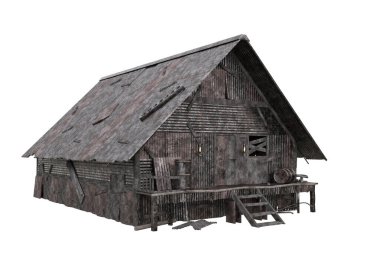 Post apocalyptic shanty town house built from scrap metal and wo clipart