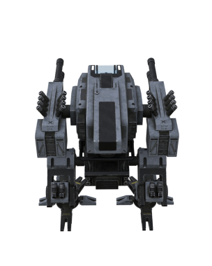 Bilim kurgu fantazisi, geleceğin mekanik robot savaş makinesi. Dikiz üstü ile izole edilmiş 3B görüntüleme.