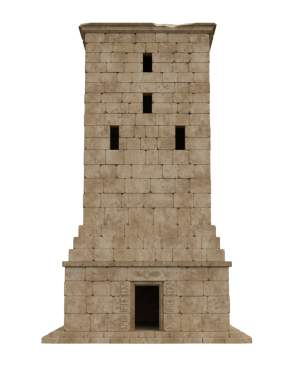 Antik Mısır mimari kare taş kulesi. Kapısı açık. İzole edilmiş 3B görüntüleyici.