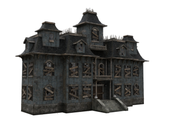 Ürkütücü terk edilmiş eski malikane manzaralı. 3B resimleme izole edildi.