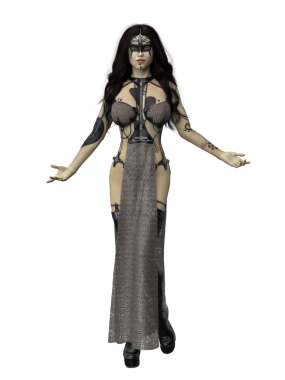 Siyah dövmeleri olan güzel, fantezi cadı kadın ortaya çıkarıcı kıyafetler giyiyor. 3B görüntüleme izole edildi.