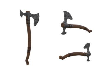 Ortaçağ Viking sakallı balta silahı. 3 farklı açılı 3 boyutlu görüntüleme.