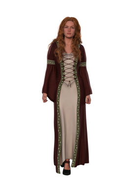 Beautiful redhead fantasy woman in medieval  dress. Full length portrait, 3D illustration isolated.