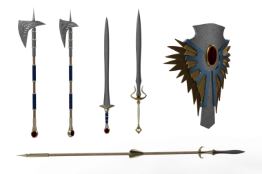 Fantezi elf silahları koleksiyonu. 3B resimleme izole edildi.