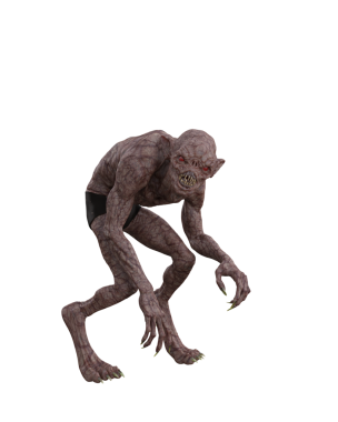 Uzun sivri dişleri olan korkunç bir fantezi canavarı. 3B illüstrasyon.