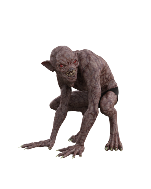 Korku fantazisi iblis canavar pusuda bekliyor. İzole edilmiş 3B görüntüleme.