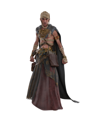 Karanlık fantezi kara büyü büyücü büyücü yumruklarını sıkmış duruyor. 3B resimleme izole edildi.