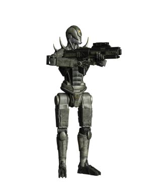 Gelecekçi robot asker silah doğrultuyor. 3B resimleme izole edildi.