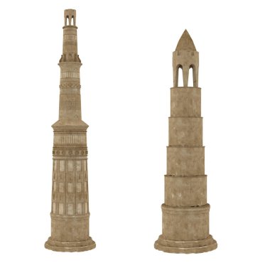 Bir çift yuvarlak şekilli Antik Mısır taş dikilitaşları. İzole edilmiş 3B görüntüleyici.