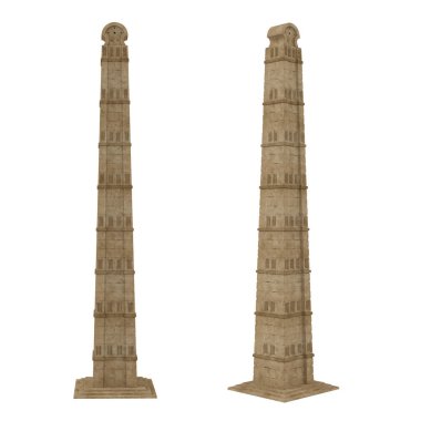 Dar pencereli eski Mısır taş dikilitaş kulesi. 2 görünümlü izole edilmiş 3 boyutlu resimleme.